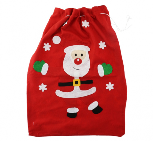 Красный войлочный мешок с Дедом Морозом и снегом