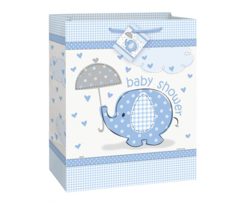 Party bag Baby Shower - elephant, blue, 32x26 cm