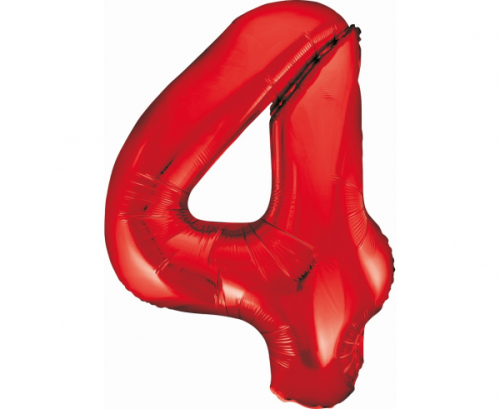 Foil balloon number 4, red, 85 cm
