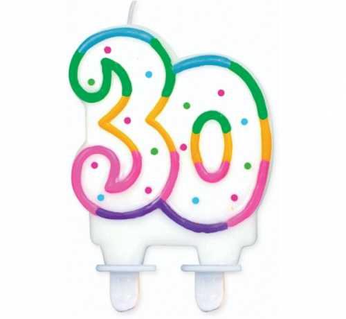 Dzimšanas dienas svece ar numuru &quot;30&quot;, varavīksnes kontūra