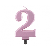 Свеча на день рождения цифра 2, розовое золото металлик, 8.0 см