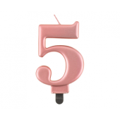 Свеча на день рождения цифра 5, розовое золото металлик, 8.0 см
