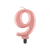 Свеча на день рождения цифра 9, розовое золото металлик, 8.0 см