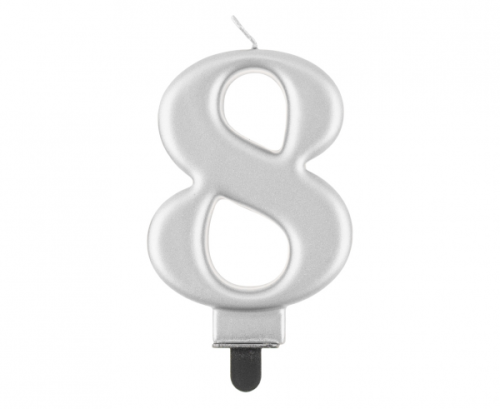 Dzimšanas dienas svece cipars 8, metālisks sudrabs, 8,0 cm Dzimšanas dienas svece cipars 8, metālisks sudrabs, 8,0 cm