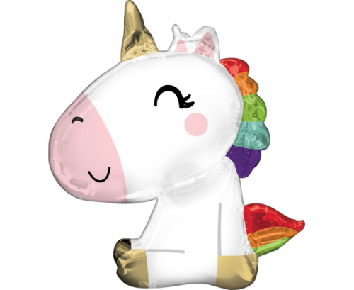 Supershape Satin Sitting Unicorn Foil Balloon P35 packaged