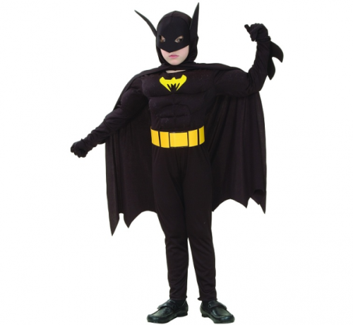 Bat Hero role-play set (jumpsuit with muscles, belt, cape with hood), size 130/140