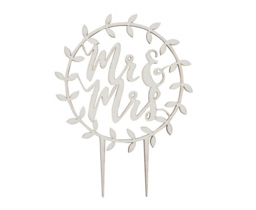 Cake topper decoration Mr&Mrs Beautiful Botanics, wooden, 14 x 20 cm