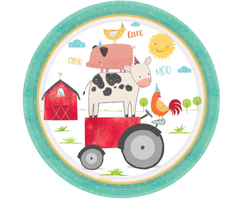 8 Plates Barnyard Birthday Paper Round 22.8 cm 8 Plates Barnyard Birthday Paper Round 22.8 cm