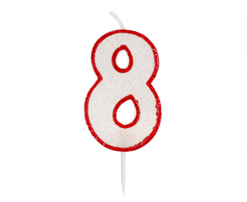 Свеча блеск с цифрой "8", красный контур, 6 см. Свеча блеск с цифрой "8", красный контур, 6 см.