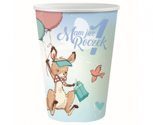 Paper cups 1st Birthday collection - Kangaroo, 6 pcs.