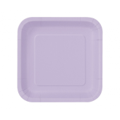 Paper plates, lavender, 18 cm, square, 16 pcs.