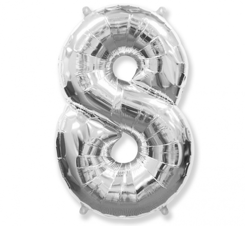 Воздушный шар фольгированный FX - &quot;Номер 8&quot; серебро 85 см.