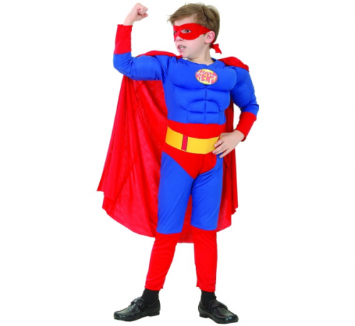 Super Hero role-play set with muscles(jumpsuit with muscles, cape, mask, belt), size 110/120