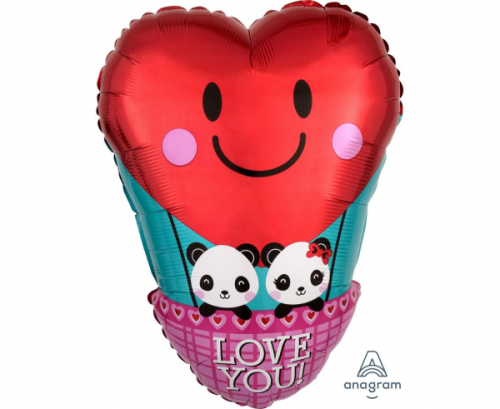 Foil balloon Love You - Panda, 33x43 cm, packed
