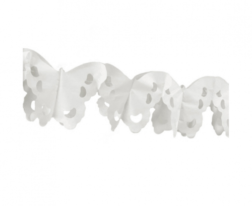 Tissue garland Elegant butterfly, white, 3 m