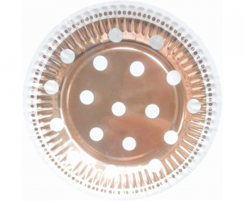 Paper plates Polka dots, rose gold, 18 cm, 6 pcs