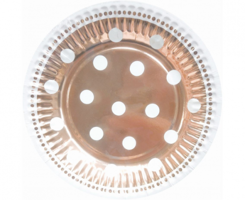 Paper plates Polka dots, rose gold, 18 cm, 6 pcs Paper plates Polka dots, rose gold, 18 cm, 6 pcs