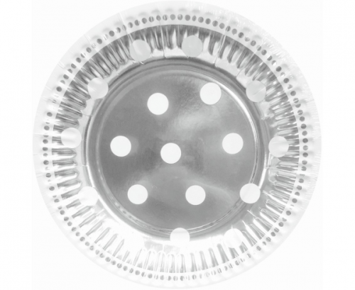 Paper plates B&C Polka Dots, silver, 18 cm, 6 pcs.