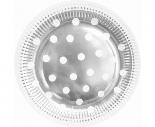 Paper plates B&C Polka Dots, silver, 23 cm, 6 pcs.
