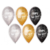 Воздушные шары с Новым годом, золото, серебро и черный, 12 &quot;/ 25 шт.