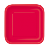 Paper plates, red, 23 cm, square, 14 pcs.