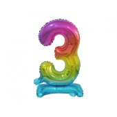 B&C foil balloon Standing digit 3, rainbow, 38 cm