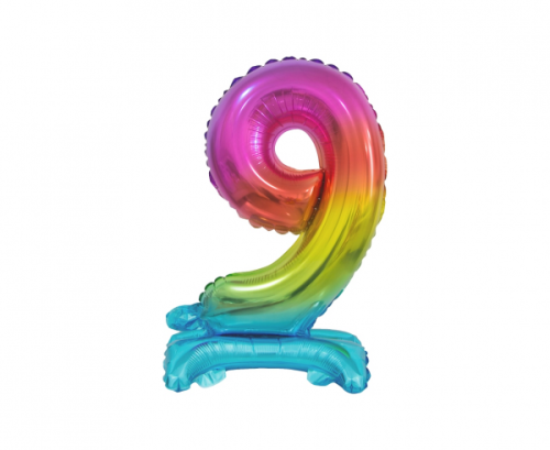 B&amp;C folijas balons Stāvošais cipars 9, varavīksne, 38 cm