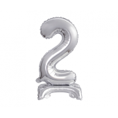 B&C foil balloon Standing digit 2, silver, 38 cm