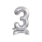 B&C foil balloon Standing digit 3, silver, 38 cm