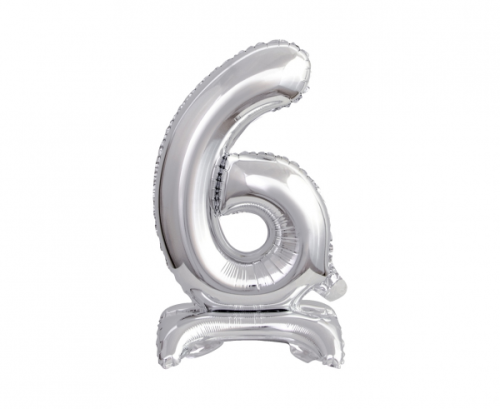 B&C foil balloon Standing digit 6, silver, 38 cm