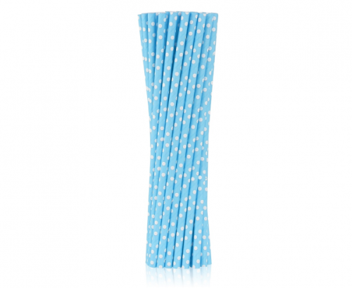 Paper straws, light blue with dots, 6x197 mm / 250 pcs.