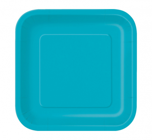 Paper plates, caribbean blue, 18 cm, square, 16 pcs