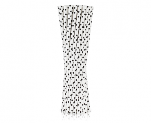 Paper straws black dots, 6x197 mm / 250 pcs