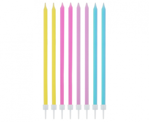 Свечи на день рождения, пастельные тона ассорти, 14,5x0,6 см, 16 шт.