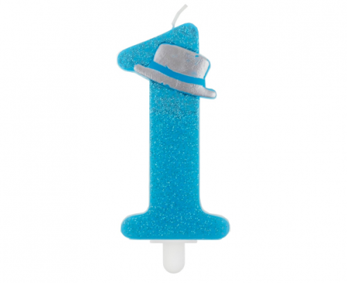 Glitter svece First Birthday, zila, 9 cm Glitter svece First Birthday, zila, 9 cm