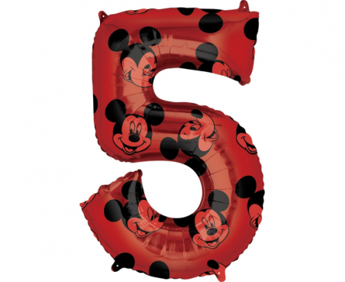 Foil balloon digit 5 Mickey Mouse, red, 66 cm