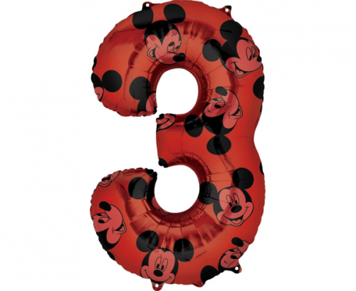 Воздушный шарик из фольги цифра 3 Mickey Mouse, красный, 66 см