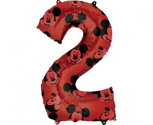 Foil balloon digit 2 Mickey Mouse, red, 66 cm