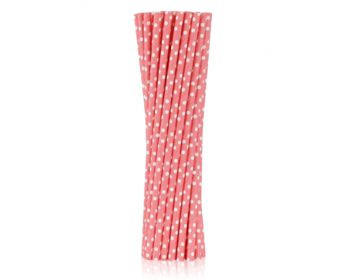 Paper straws magenta with dots, 6x197 mm / 250 pcs