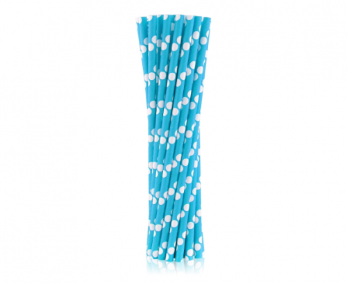 Paper drinking straws, blue, polka dots, 6x197mm / 24 pcs