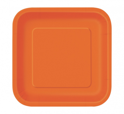 Paper plates, orange, 18 cm, square, 16 pcs