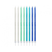 Свечи с блестками, синий микс, 14,5x0,6 см, 24 шт.