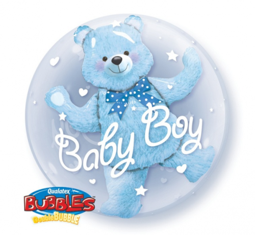 Folija balons 24" QL Bubble dubultā "Lācītis balonā Baby Boy"