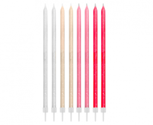 Свечи с блестками, розовый микс, 14,5x0,6 см, 24 шт.
