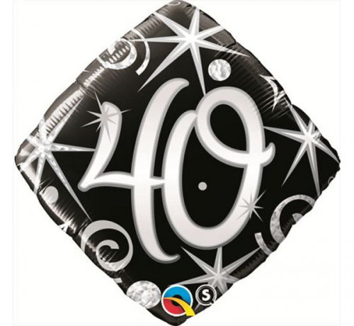 Foil balloon 18 inches QL SHP Number 40, black serpentines i stars