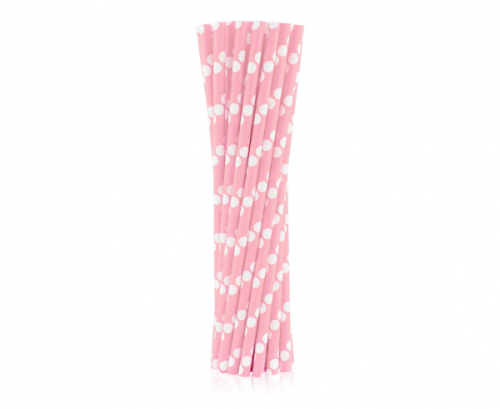 Paper drinking straws, light pink, polka dots, 6x197mm / 24 pcs Paper drinking straws, light pink, polka dots, 6x197mm / 24 pcs