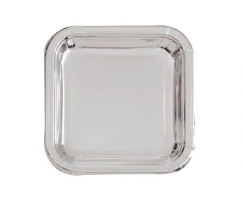 Paper plates, square, silver, 18 cm, 8 pcs.