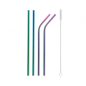 Nerūsējošā tērauda salmiņi, varavīksne (2 x saliekti, 2 x taisni + tīrīšanas birste)