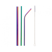 Nerūsējošā tērauda salmiņi, varavīksne (1 x krata, 1 x saliekta, 1 x taisna + tīrīšanas birste)