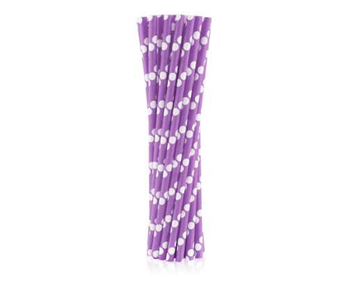 Paper drinking straws, lavender, polka dots, 6x197mm / 24 pcs